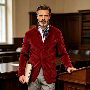 <b>Men's</b> <b>Corduroy</b> Jacket Vintage Mandarin Collar Multiple Pockets Casual <b>Blazer</b> High Quality Fashion Sport Coat Streetwear - Product Image 4