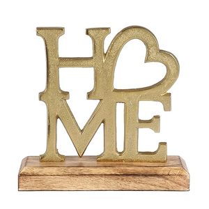 Enseigne en métal « HOME » avec base en bois pour la décoration de la maison et du salon - Product Image 1