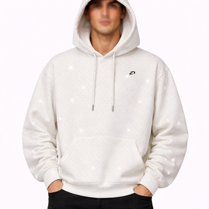 Sudadera con Capucha para Hombre, con Detalles de Pedrería Blanca, de Algodón Grueso y Felpa, Corte Holgado, Hombros Caídos, Estilo Urbano, Diseño Limpio - Product Image 1