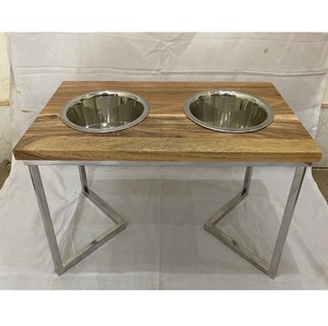 Table d'alimentation pour chien en bois de taille moyenne avec double gamelle en acier inoxydable, pour exportateur indien, durable, pour l'alimentation des animaux de compagnie, pour la distribution mondiale - Product Image 1