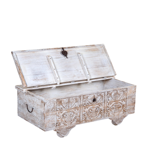 Heritage Vintage Design Solid Mango Wood Box Style <b>Storage</b> <b>Square</b> Shape Crackle White finish Home Villa Living Room <b>Coffee</b> <b>Table</b> - Product Image 5