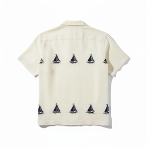 เสื้อเชิ้ตแขนสั้นผู้ชายแบบสั่งทำพิเศษ ODM ผ้าฝ้าย 100% พิมพ์ลายถักสไตล์วินเทจ ปักลาย ผ้าบรอดคลอธ 260 กรัม ติดกระดุมเม็ดเดียว - Product Image 3
