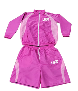 Ensemble de survêtement pour homme en nylon et polyester avec logo personnalisé, veste coupe-vent zippée et short de jogging deux pièces pour l'été - Product Image 1
