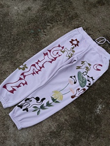 Top Selling Custom <b>womens</b> Graphic Fleece Sweatpants Vintage Floral Font Printed Joggers Light Pink <b>Cuffed</b> <b>Trousers</b> - Product Image 2