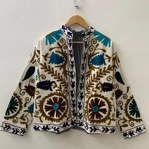 Best Selling Hand Embroidered Suzani Velvet <b>Jacket</b> Women <b>Short</b> Boho Floral Coat Autumn Outerwear Wholesale Top Product - Product Image 3