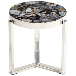 Table basse et table d'appoint en nacre avec mosaïque perlée de forme ronde et support en métal plaqué or de qualité supérieure - Product Image 6