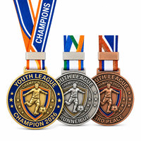 Médaille de football en alliage de zinc moulé sous pression, vente en gros, numérique |   Logo personnalisé plaqué or pour les distributeurs de trophées et les détaillants d'articles sportifs