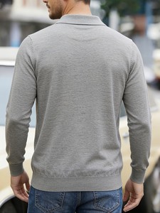 Pull en maille polyester/coton pour homme, léger et respirant, service OEM, couleur unie, col à revers, manches longues, couche de base décontractée pour le printemps - Product Image 5