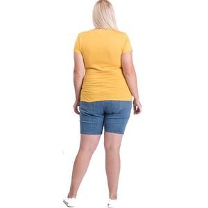Camiseta de Algodón de Alta Calidad para Mujer, Talla Grande, Cuello en V, Manga Corta, Color Amarillo, Estilo Casual, Corte Regular - Product Image 3