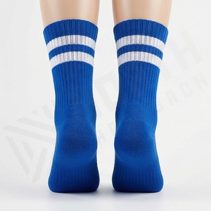Blue Crew <b>Socks</b> With White Stripes Breathable Athletic Basketball <b>Socks</b> For Adults - Product Image 2