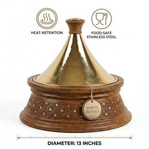 Tajine de service élégant et luxueux en bois et métal, style Héritage Ramadan, avec incrustation de nacre, idéal pour offrir en cadeau de luxe - Product Image 4