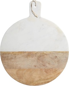 Planche à découper rectangulaire en bois et marbre avec poignée, finition naturelle, directement de l'usine - Product Image 4