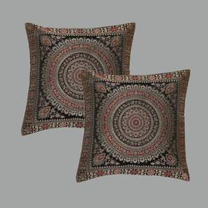 Funda de cojín de brocado de seda 100% bordada a mano india, funda de almohada individual cuadrada, patrón de Mandala para hoteles, venta al por mayor - Product Image 4