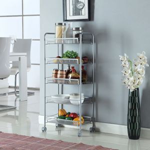 Carrello portaoggetti a 5 ripiani con ruote bloccabili e ganci per casa, cucina, ufficio - Product Image 2
