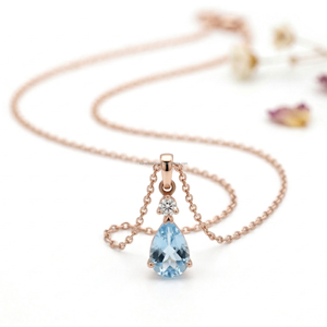 Colgantes y Dijes Finos de Gema Azul Corte Pera Aries Courage, Joyería de Diseño en Oro Blanco de 14K, Última Llegada, Tesoro de Cumpleaños de Marzo - Product Image 4