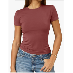 T-shirt décontracté surdimensionné à manches courtes pour femme, en jersey, avec motif uni et col rond, idéal pour l'été - Product Image 1