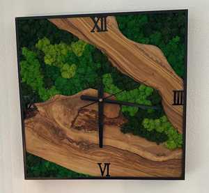 Rectangular Wood Wall <b>Clock</b> Forest stream wooden <b>clock</b> Emerald valley moss <b>clock</b> Woodland river artisan <b>clock</b> Nature flow wood - Product Image 2