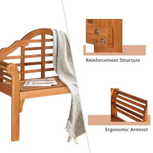 Banc pliant d'extérieur en bois d'eucalyptus de 49 pouces avec dossier et accoudoirs confortables pour améliorer l'ambiance du patio et du jardin - Product Image 2