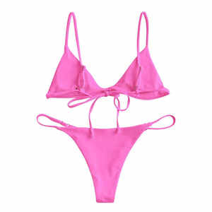 En gros Maillot de bain bandage sexy pour femme, style bikini taille haute croisé, avec micro-soutien-gorge push-up, décolleté en V profond, antibactérien et devant uni - Product Image 2
