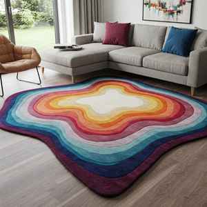 Alfombra de Lana Hecha a Mano de Primera Calidad, Alfombra Moderna con Diseño Floral |   Alfombra Antideslizante Azul Beige para Mascotas, Decoración del Hogar, 1 Pieza - Product Image 1