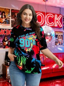 Camisetas de talla grande para mujer, camiseta vintage neón, atuendos de discoteca, camisetas gráficas de hip hop - Product Image 2