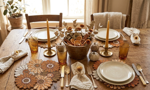 FAIZA CRAFT Set de table ovale fait main avec perles et fleurs, perles de verre, broderie marron, orange, blanc, décoration intérieure - Product Image 5