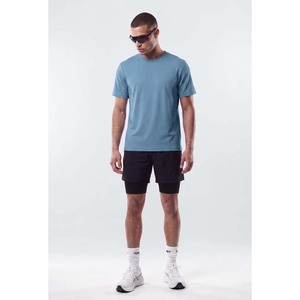 Men's <b>Light</b> Blue O-<b>Neck</b> Short Sleeve T-Shirt Solid Knitted Casual Top - Product Image 5