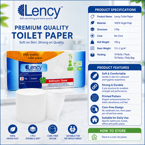 Lency Toilet <b>Paper</b> 3 Ply No Core 10 Rolls Pack Soft Virgin Pulp Bathroom <b>Tissue</b> - Product Image 1