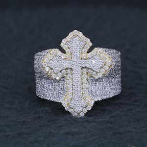 Dope Jewelry USA Stock Hip Hop Iced Out Cross <b>Men</b> Women 925 Silver Gold Plated Channel <b>Set</b> VVS Moissanite <b>Ring</b> - Product Image 3