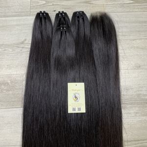 Mechones de pelo vietnamita crudo alineado con cutículas completas rectas naturales superventas extensiones de trama cabello humano con cierre HD Vietnam - Product Image 5