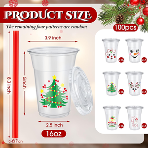 Vasos y Tapas de Plástico Desechables Ecológicos, Biodegradables, Resistentes al Agua y Libres de BPA, Paquete al por Mayor, Estilo Simple para Fiestas y Navidad - Product Image 2