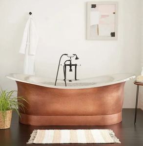 Bañera Ovalada de Cobre Independiente, Bañera Metálica Hecha a Mano con Acabado Pátin para Baño de Casa u Hotel - Product Image 4