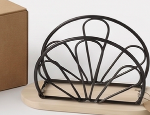 Porte-serviettes élégant en métal avec base en bois Support de mouchoirs de table moderne pour salle à manger, cuisine et décoration intérieure en or et noir - Product Image 4