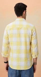 Camisa Casual de Algodón a Cuadros Amarillos para Hombre, Manga Larga, Cuello Camisero, Transpirable, Estilo Primavera - Product Image 2
