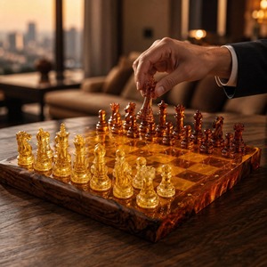 Échecs en résine de luxe faits à la main, pièces en époxy pour présentation, adaptées aux tailles standard, diverses couleurs disponibles - Product Image 3