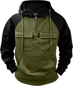 Winter Men Quarter-Zip Long Sleeve Fleece Tactical Hooded Drawstring Pullover <b>Hoodie</b> with Pocket <b>Workout</b> Jacket Sports Wear - Product Image 1