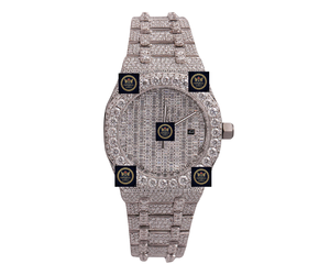 Montre automatique analogique de luxe en acier inoxydable entièrement sertie de moissanite, style hip-hop, avec date, nouvelle collection Imperial Jewels - Product Image 1