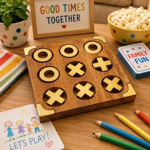 Jeu de puzzle Tic Tac Toe en bois tendance avec incrustations en laiton de qualité supérieure, jouet éducatif pour l'entraînement cérébral, pour enfants et familles. - Product Image 2