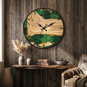 Horloge murale ronde en bois rustique, analogique, à quartz, silencieuse, décoration de salon - Product Image 5