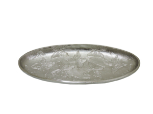 Bandeja Decorativa de Aluminio con Diseño de Mariposa, Plato Ovalado Plateado de Metal para Servir, Plato con Relieve Floral para Decoración del Hogar, Organizador de Mesa - Product Image 3
