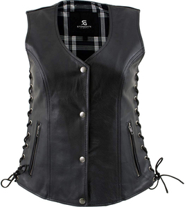 <b>Women</b> Genuine Leather Motorcycle Vest Slim Fit Vintage Biker Sleeveless <b>Waistcoat</b> Stylish Casual Outerwear Windproof Pockets - Product Image 1