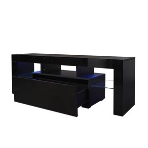 Black TV Stand with LED RGB <b>Lights</b> for Flat Screen TVs Gaming Consoles for <b>Lounge</b> Living Room Bedroom - Product Image 3