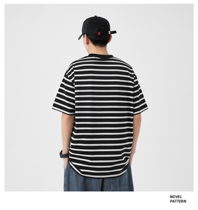 Camisetas de Verano a Rayas de Manga Corta al por Mayor, 200 Gramos, Tejidas, Oversize, Casuales para Hombre - Product Image 6