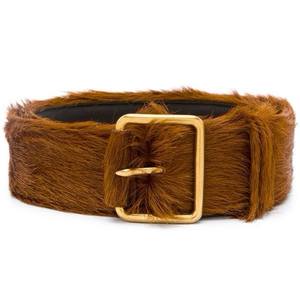 Ceinture bohème en fausse fourrure avec boucle rectangulaire dorée, marron uni, style décontracté - Product Image 4