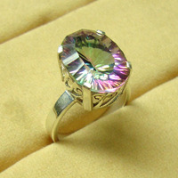 Bague Cocktail en Argent Sterling 925 avec Topaze Mystique Sertie à Griffes Style Bohème Unisexe pour Usage Quotidien