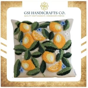 Funda de Cojín Cuadrada con Bordado de Plantas de Limón, Estilo Bohemio, Decoración del Hogar, Funda de Almohada, Mezcla de Algodón, Poliéster y Lino - Product Image 2