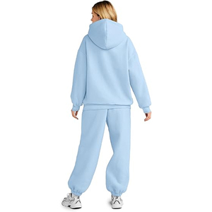 Ensemble survêtement molletonné oversize pour femme – Sweat à capuche et pantalon décontracté pour l'hiver – Tenue de détente tendance style urbain - Product Image 2