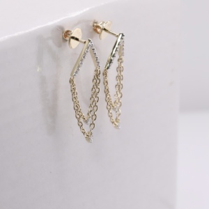 Elegant Women's Yellow Gold Lab Grown <b>Diamond</b> Geometric Chevron <b>Earrings</b> Layered Chain Fringe Drop <b>Dangle</b> Engagement Gift Luxury - Product Image 2