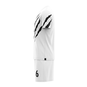 Custom 100% Polyester Sublimation Printed American Football <b>Soccer</b> Uniform White Black Claw Design Team Jersey Shorts Set - Product Image 2