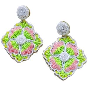 Pendientes Colgantes de Plata con Cuentas de Vidrio Bordadas en Forma de Flor, Inspirados en la Naturaleza, Hechos a Mano, Ecológicos y de Moda - Product Image 6